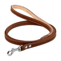 Collar - поводок для собак кожаный одинарный с прошивкой, коричневый