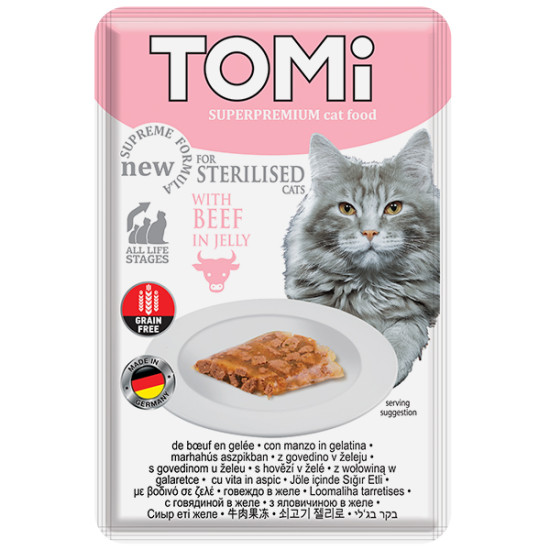 Tomi - консервований корм для котів, з яловичиною, шматочки у желе