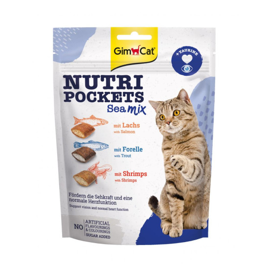 GimCat Nutri Pockets - лакомство для кошек, морской микс, с лососем, форелью и креветками