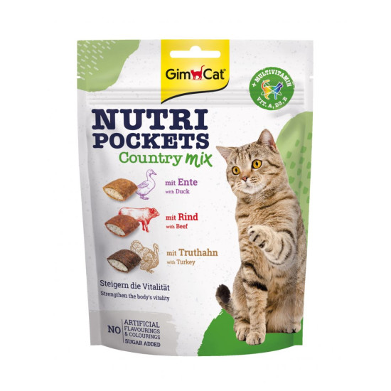 GimCat Nutri Pockets Country Mix - лакомство для кошек, с уткой, говядиной и индейкой