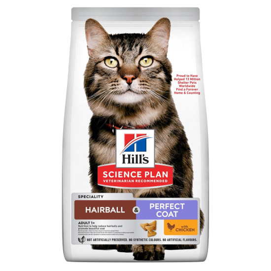 Hill's Feline Adult Hairball & Perfect Coat - для виведення вовни та підтримки шкіри та шерсті у дорослих котів, з куркою