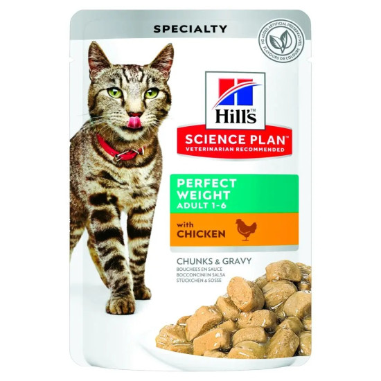 Hills Adult Perfect Weight with Chicken - консервований корм для котів, для зниження ваги, з куркою, шматочки в соусі