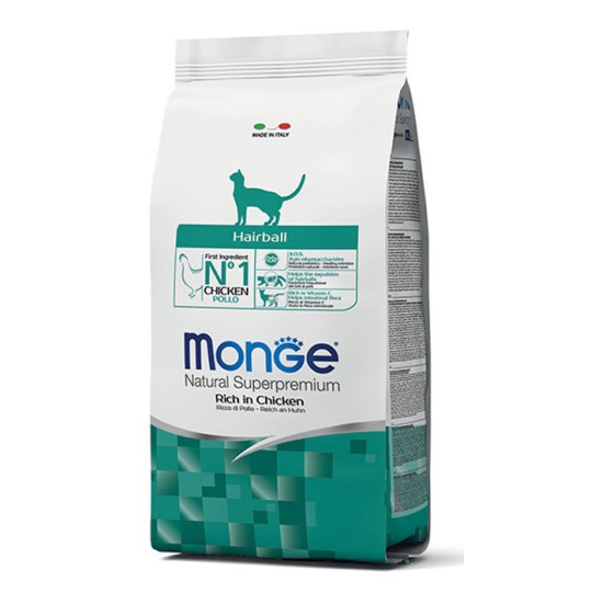Monge Cat Natural Superpremium Hairball Chicken (Монж Натурал) - для виведення шерсті у дорослих кішок, з куркою