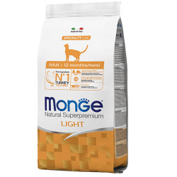 Monge Cat Natural Superpremium Light Turkey (Монж Натурал) - дорослі коти, схильні до набору ваги, з індичкою