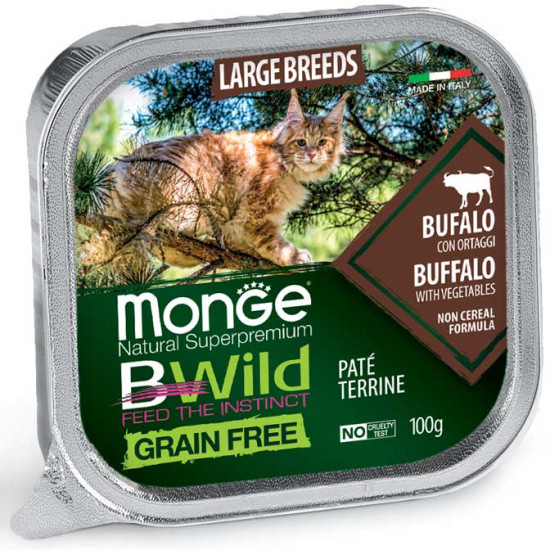 Monge Cat Wet BWild Grain Free Buffalo Large Breeds (Монж БиВайлд) - консервированный корм для кошек крупных пород, с буйволом, паштет