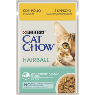 Cat Chow Hairball (Кет Чау) - консервированный корм для кошек, с курицей и фасолью, кусочки в желе