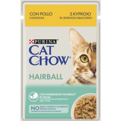 Cat Chow Hairball - консервований корм для котів, з куркою та квасолею, шматочки у желе