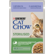 Cat Chow Sterilised (Кет Чау) - консервированный корм стерилизованных для кошек, с ягнёнком и фасолью, кусочки в желе