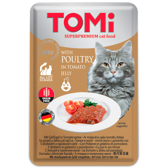 Tomi - консервований корм для котів, з куркою, шматочки у желе