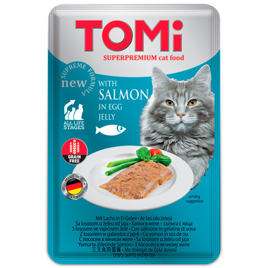 Tomi - консервований корм для котів, з лососем, шматочки у желе