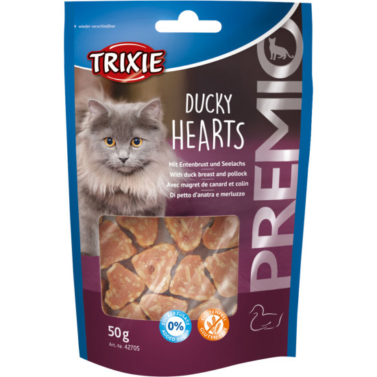 Trixie Premio Ducky Hearts - лакомство для кошек, с уткой и минтаем