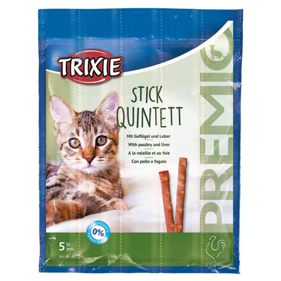 Trixie Premio Stick Quintett - лакомство для кошек, палочки с курицей и печенью