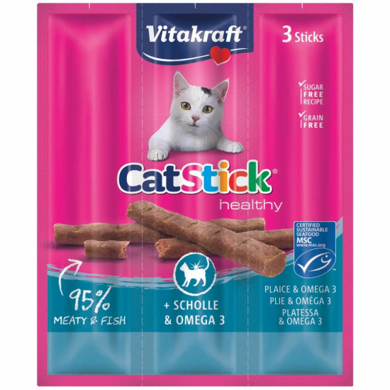 Vitakraft Cat Stick + Scholle & Omega 3 (Витакрафт) - лакомство для кошек, мясные палочки, с камбалой