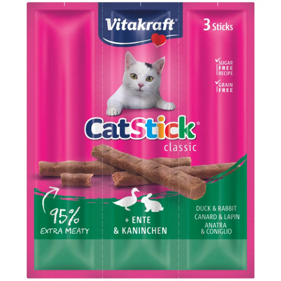 Vitakraft Cat Stick + Ente & Kaninchen (Вітакрафт) - ласощі для котів, мясні палички, з качкою та кроликом
