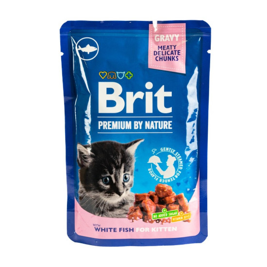 Brit Premium - консервований корм для кошенят, з білою рибою, шматочки в соусі