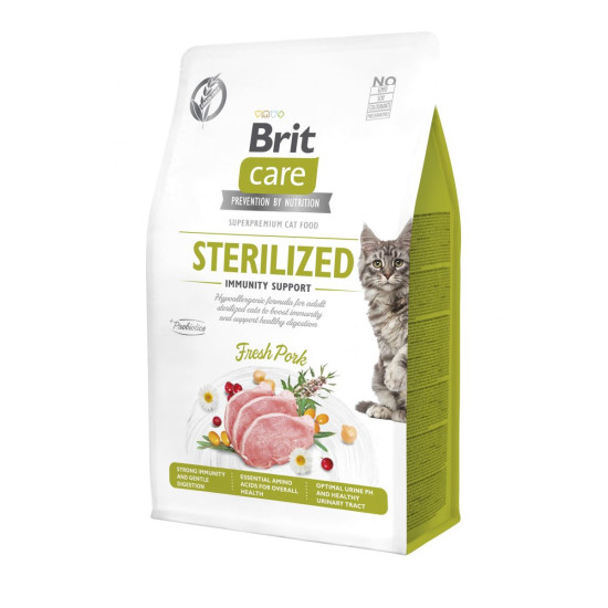 Brit Care Cat by Nutrition Sterilized Immunity Support (Брит Кеир) - взрослые стерилизованные кошки, со свининой