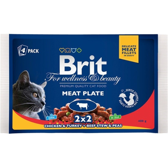 Brit Premium - консервований корм для котів, мясний набір, шматочки в соусі