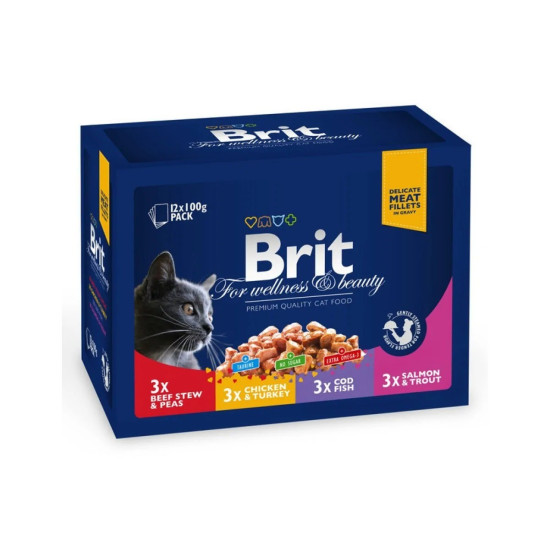 Brit Premium (Брит Премиум) - консервированный корм для кошек, набор, кусочки в соусе