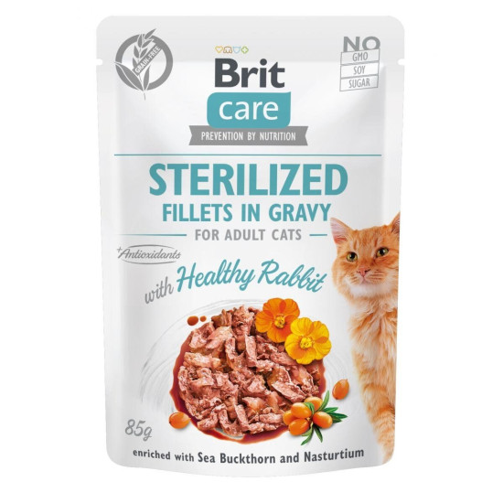 Brit Care Fillets (Брит Кеир) - консервированный корм для стерилизованных кошек, с кроликом, кусочки в соусе