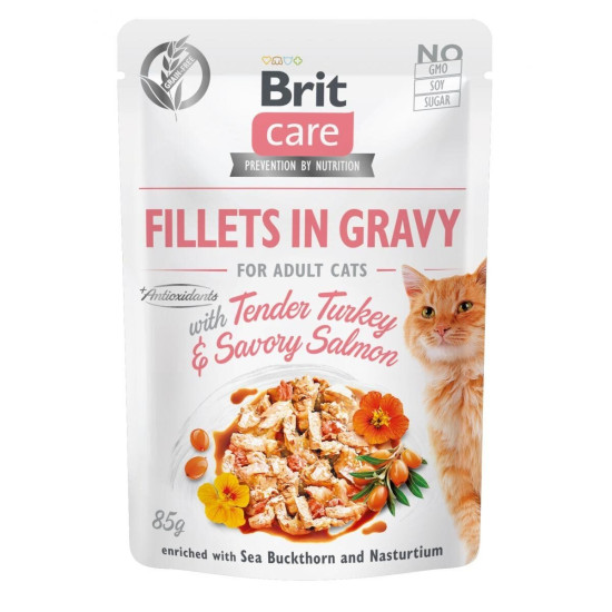 Brit Care Fillets (Брит Кеир) - консервированный корм для кошек, с лососем и индейки, кусочки в соусе
