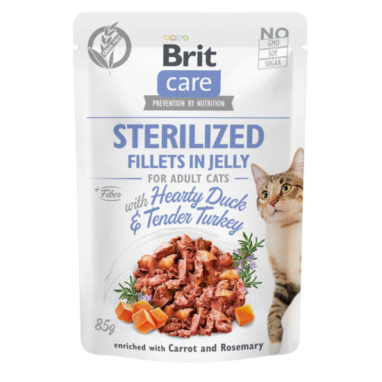 Brit Care Fillets (Брит Кеир) - консервированный корм для стерилизованных кошек, с уткой и индейкой, кусочки в желе
