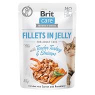 Brit Care Fillets (Брит Кеир) - консервированный корм для кошек, с индейкой и креветками, кусочки в желе