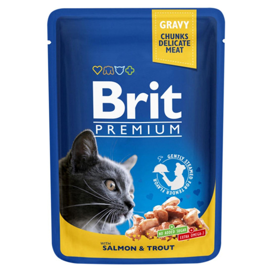 Brit Premium - консервований корм для котів, з лососем та фореллю, шматочки в соусі
