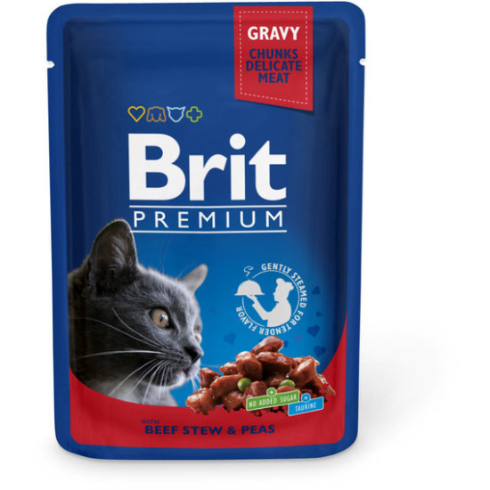 Brit Premium (Брит Премиум) - консервированный корм для кошек, с говядиной, кусочки в соусе