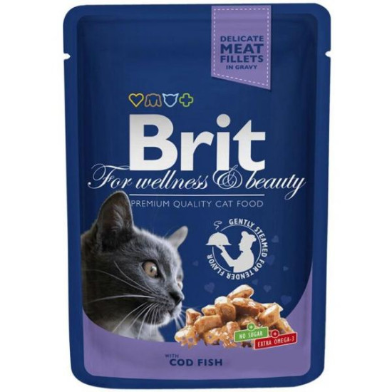 Brit Premium - консервований корм для котів, з тріскою, шматочки в соусі