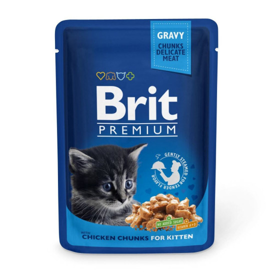 Brit Premium (Брит Премиум) - консервированный корм для котят, с курицей, кусочки в соусе