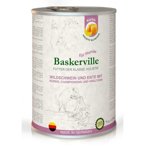 Baskerville (Баскервиль) - консервированный корм для  собак, с кабаном, уткой, тыквой, шампиньонами и зеленью